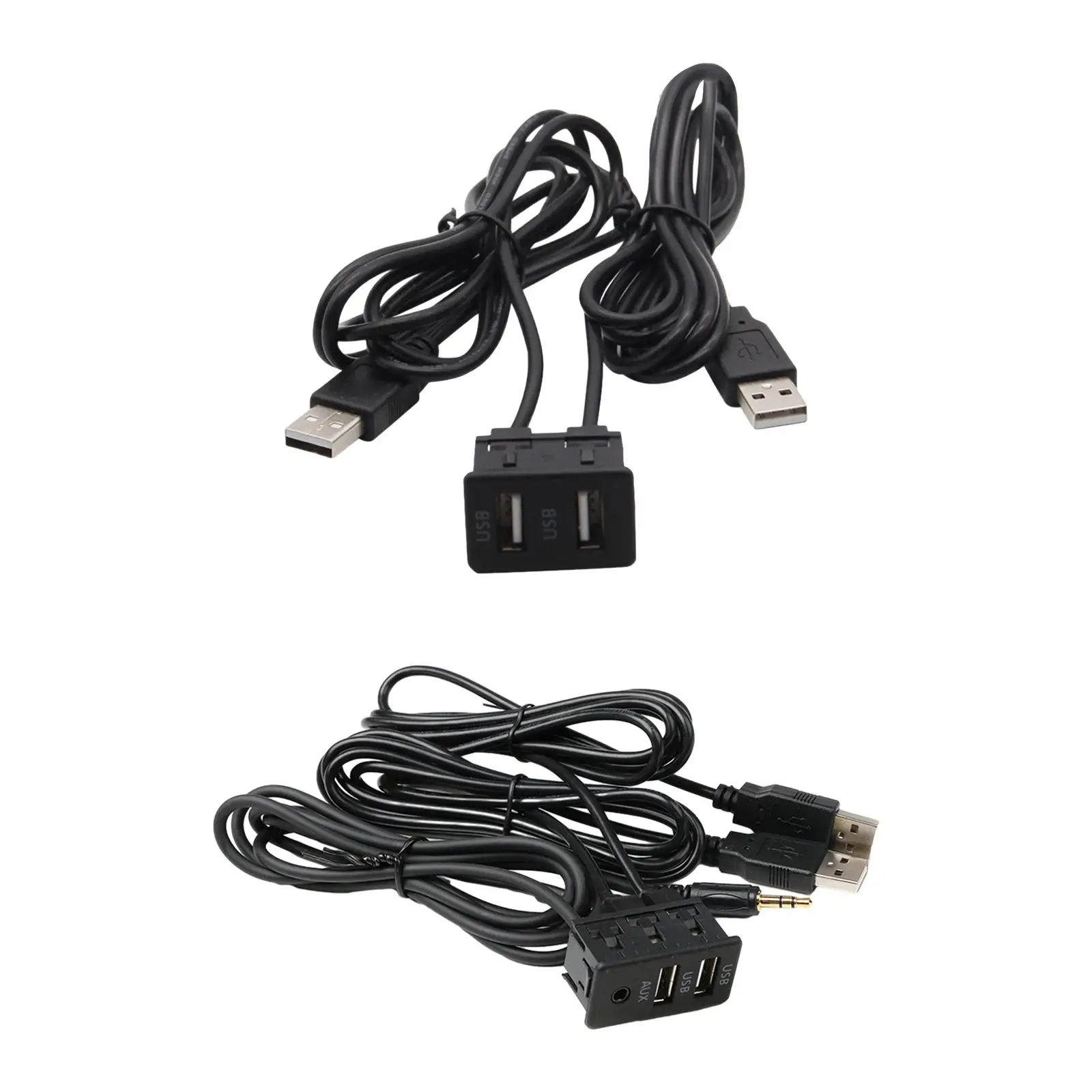 Dual USB Car Dashboard Panel Extension Cable Flush Mount Male to Female for Truck Motorcycle Marine Use