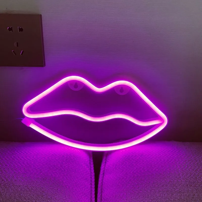 Lip LED Neon Sign USB Powered Love Heart Neon Signs Night Light 3D Wall Art & Game Room Bedroom Living Room Decor Lamp Signs