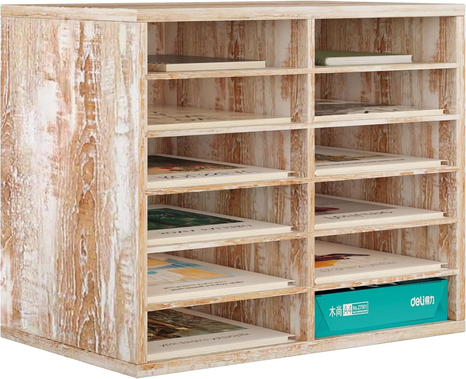 

Wooden Desktop Mail Sorter with 12 Compartments, Organizer for Office, Home, and School Use