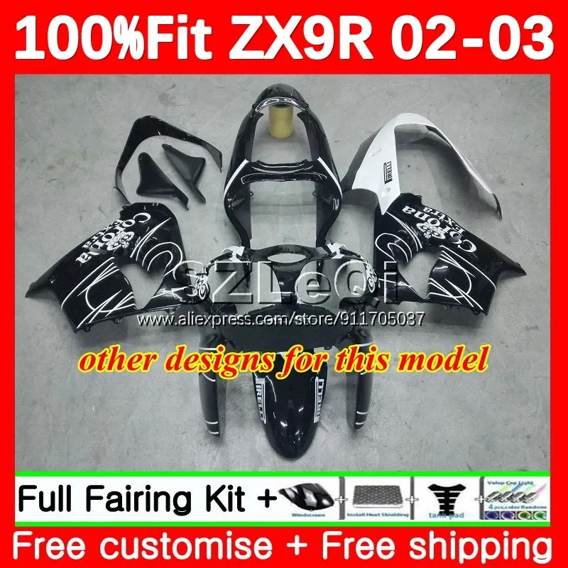 OEM Fairing For KAWASAKI NINJA ZX 9R 9 ZX9 All black R 900 CC ZX9R 02 03 107No.1 ZX900 900CC ZX-9R 2002 2003 Injection Body