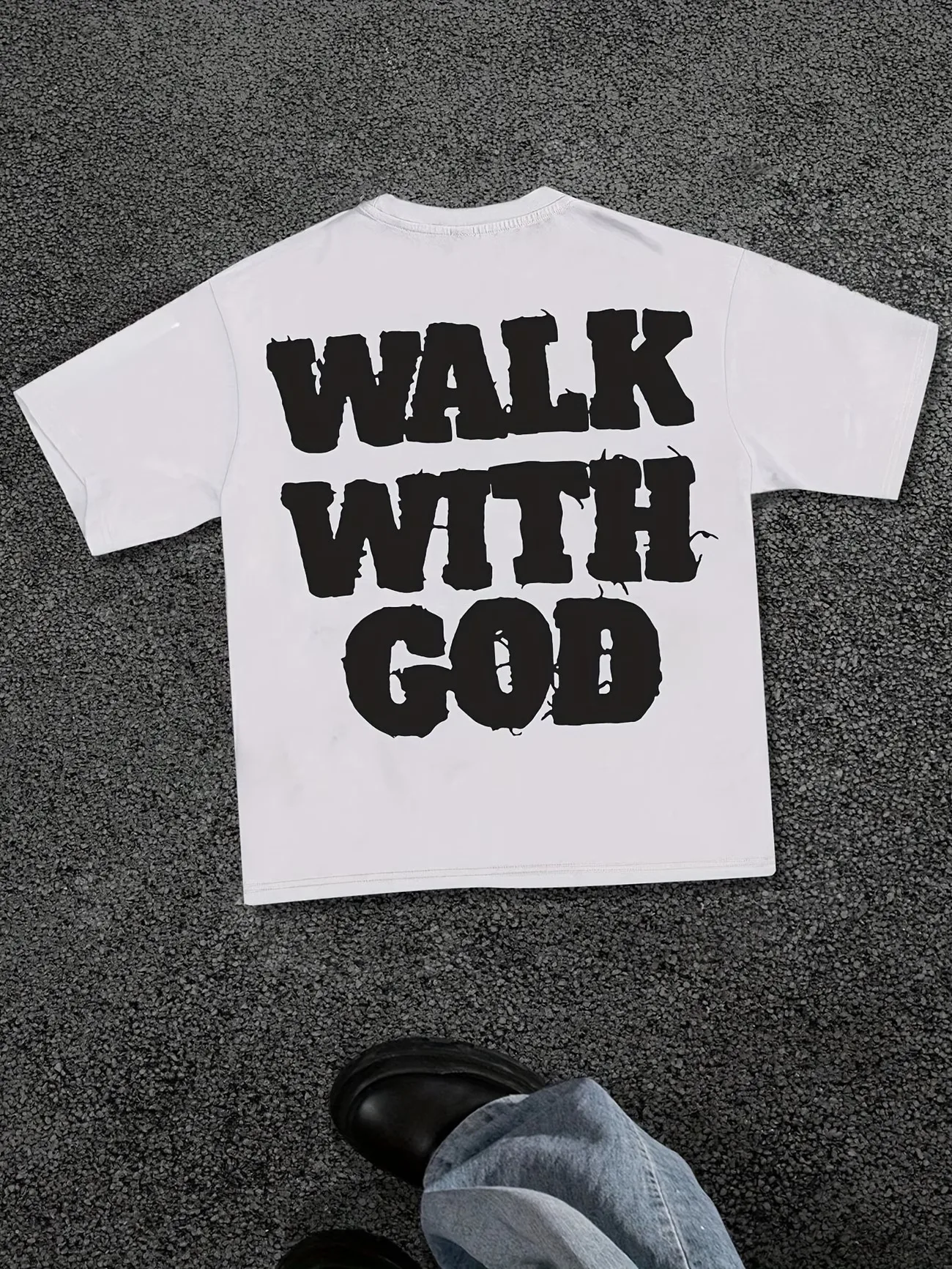 Walk with God T-Shirt Summer Men's Tracksuit Crew Neck Short Sleeve Top Casual Breathable Sportswear Harajuku Fashion Streetwear