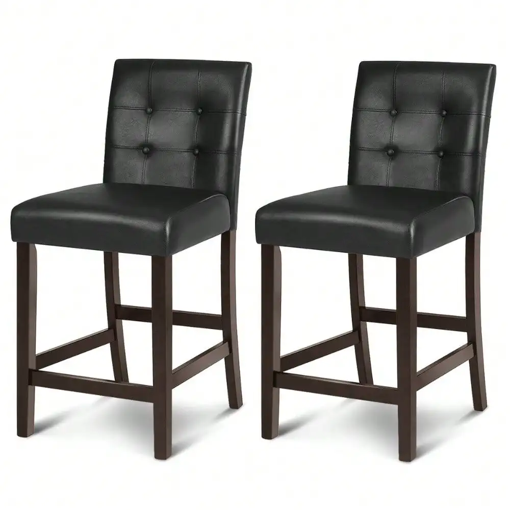 Set of 2 Bar Stools 25inch Counter Height Barstool Pub Chair Rubber Wood Black