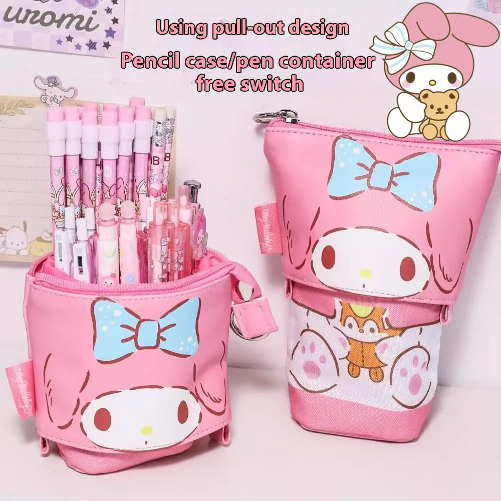 Sanrio-estuche retráctil para lápices, organizador de papelería para estudiantes, bolsa de almacenamiento de lápices Kuromi bonita, bolsa de almacenamiento de cosméticos de Hello Kitty