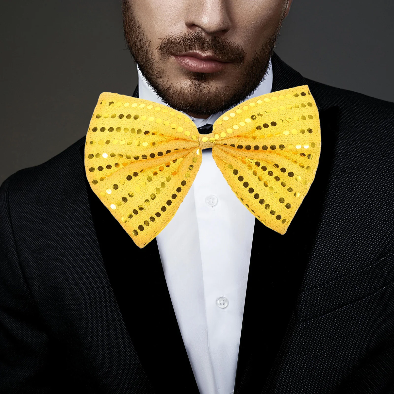 

Large Golden Sequin Bow Tie Holiday Masquerade Performance Accessory Exaggerated Carnival Theatrical Neckwear For Men