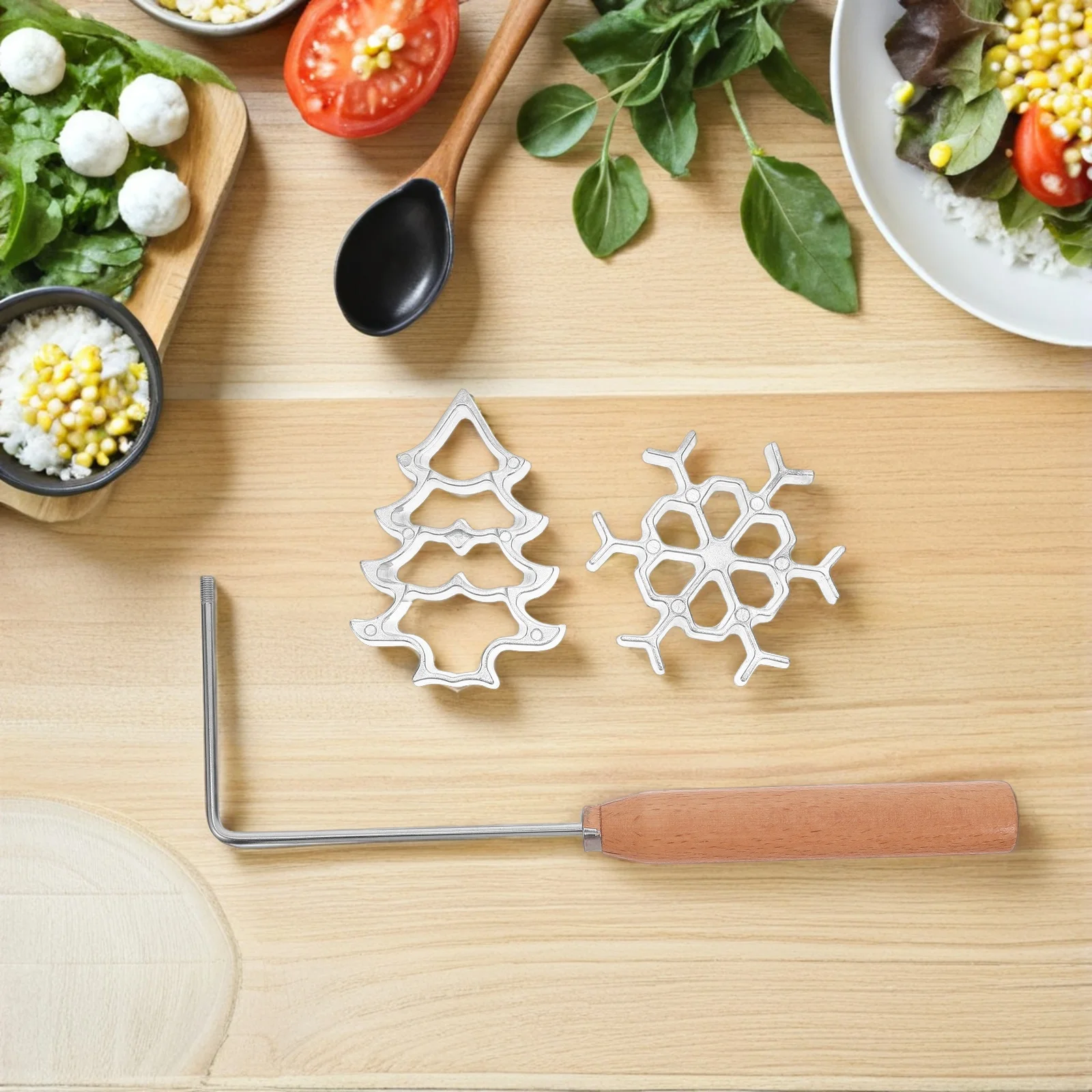 

3Pcs Swedish Rosette Timbale Set Aluminum Alloy Snack Oil Frying Mold for Bunuelos Cookies Waffle Pastries Holiday Baking Kit