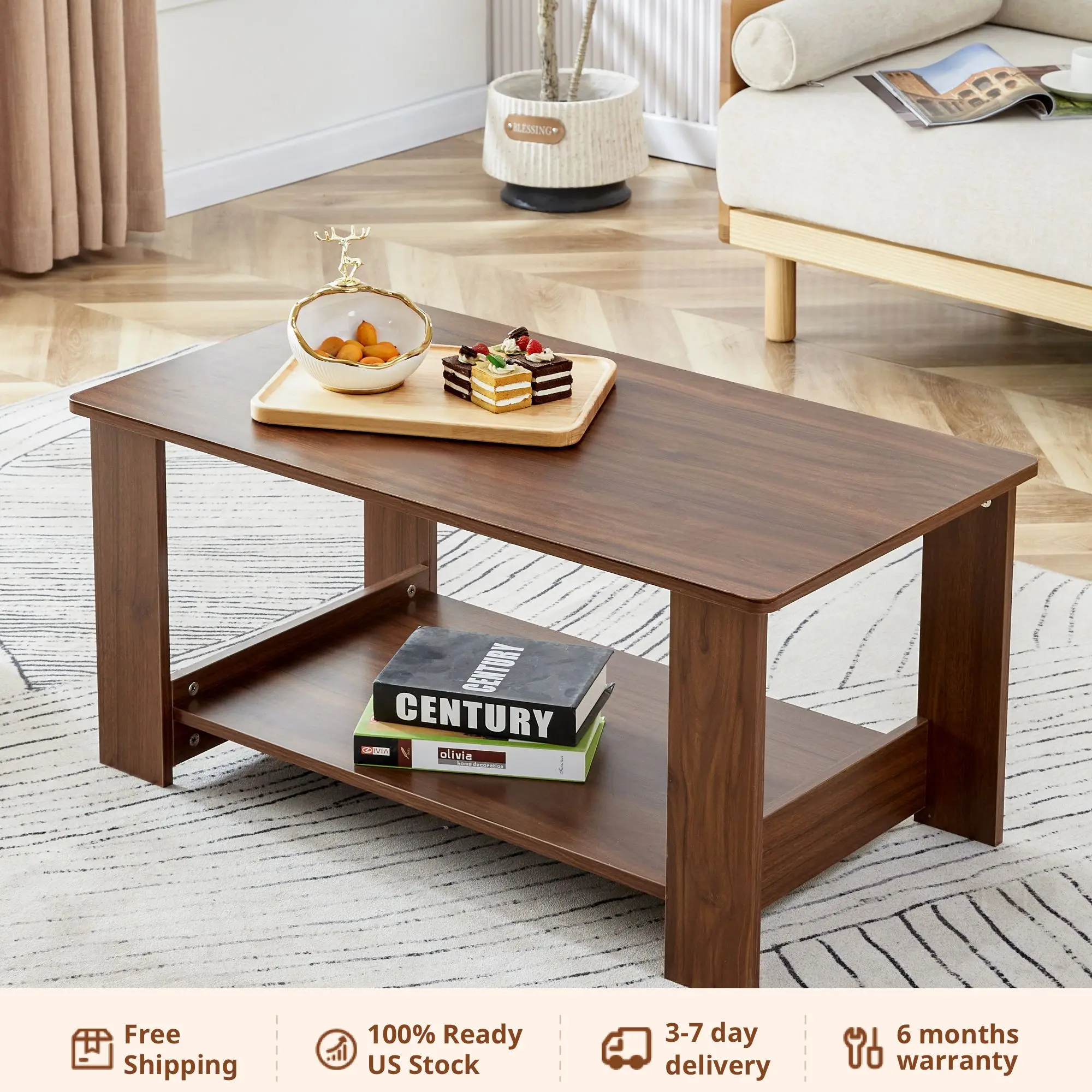 Modern Minimalist Double Layered Rectangular Coffee Table ,Tea Table,Suitable for living room, bedroom, and study room