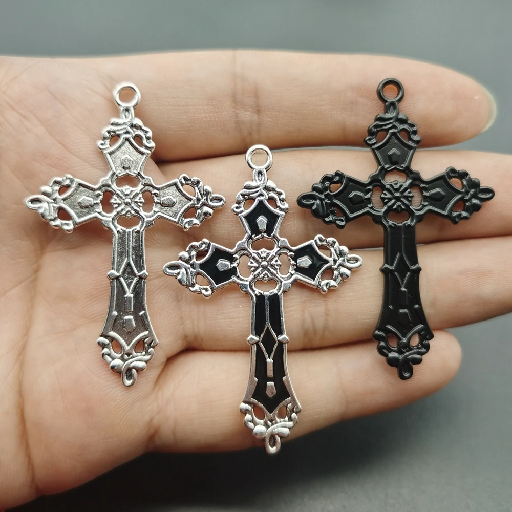 10pcs 55x35mm Gothic Cross Silver Dripping Oil Alloy Tibetan Pendants Antique Jewelry Making DIY Handmade Accessories