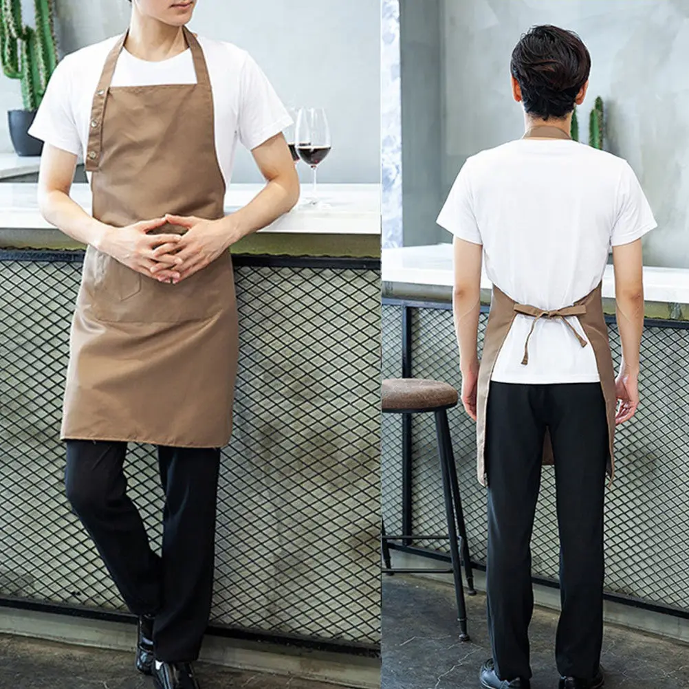 

Кофейный однотонный хлопковый фартук с регулируемым плечевым ремнем и креплением на шею, масло- и грязеотталкивающий, для кухни и приготовления пищи
