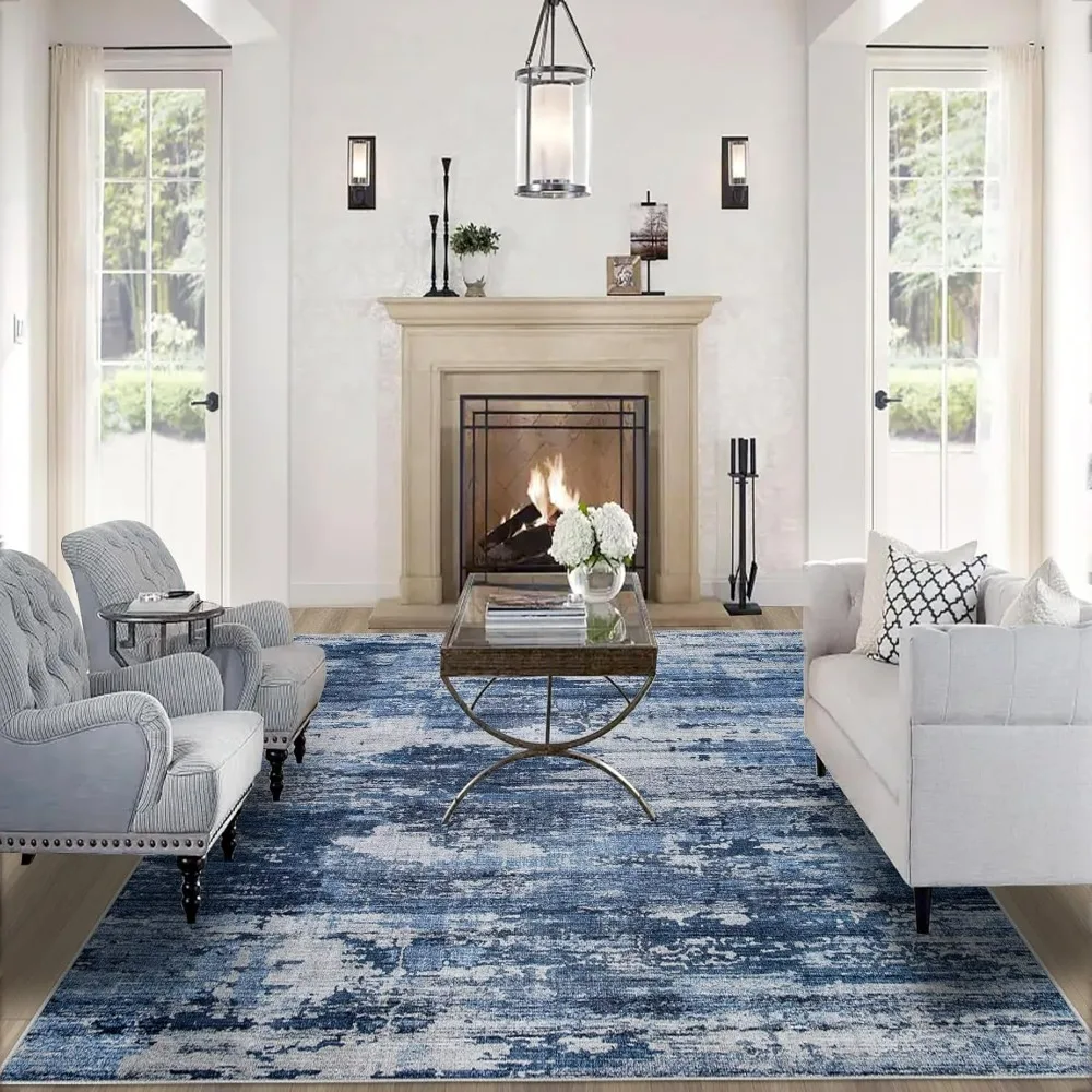 

Area Rugs 9x12 Living Room: Large Machine Washable Area Rug with Non Slip Backing Non Shedding Abstract Stain Resistant Carpet