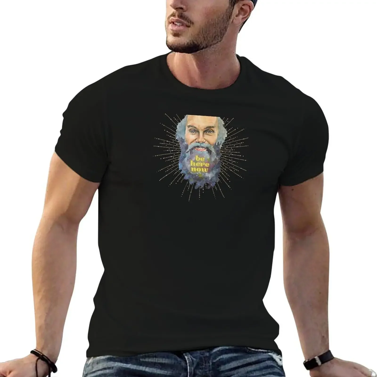 Ram Dass Be Here Now Gold Sparkles T-Shirt hippie clothes for a boy anime tshirt blue archive clothing for men