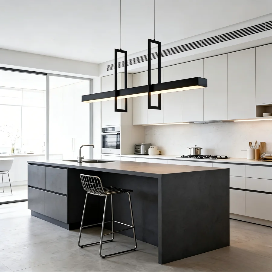 Modern Linear Black Pendant Light Minimalist Geometric LED Chandelier for Dining Room Kitchen Island Office