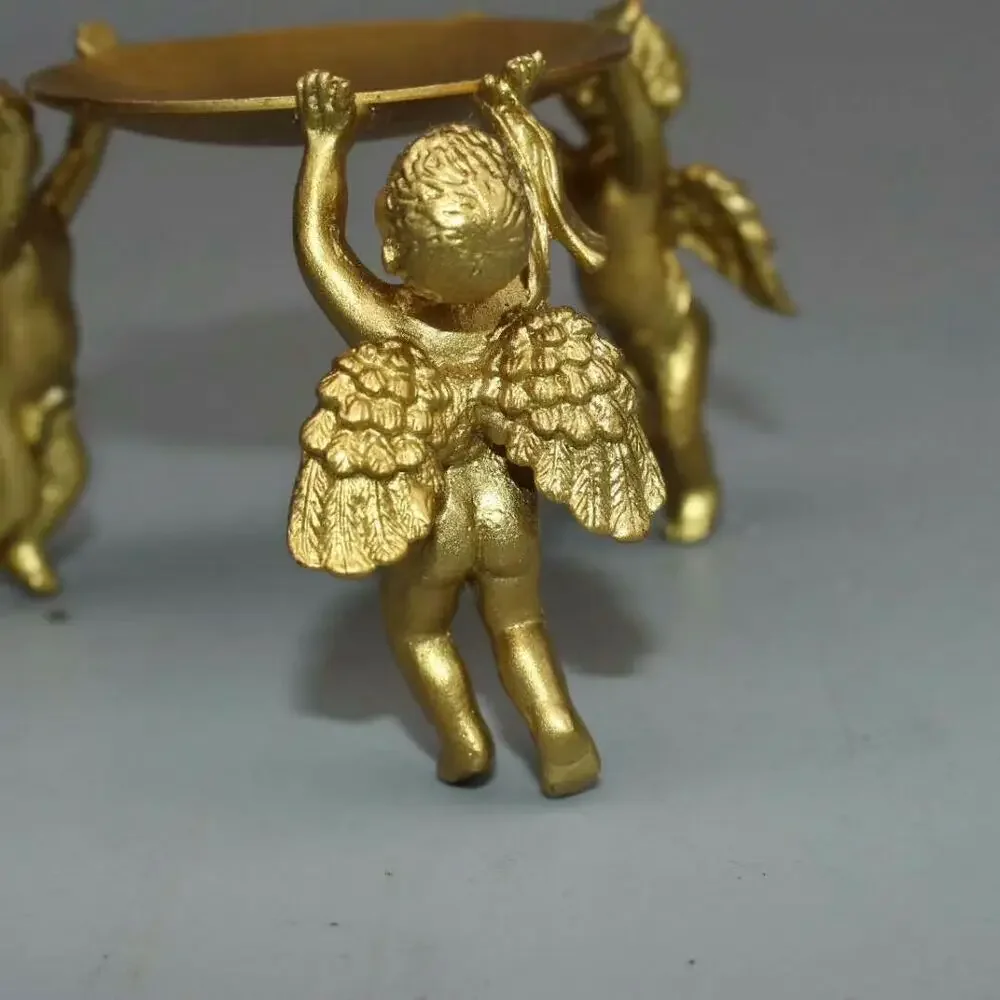 Chinese Brass 3 Angel Oil Lamp Candle Holder Candlestick Statue