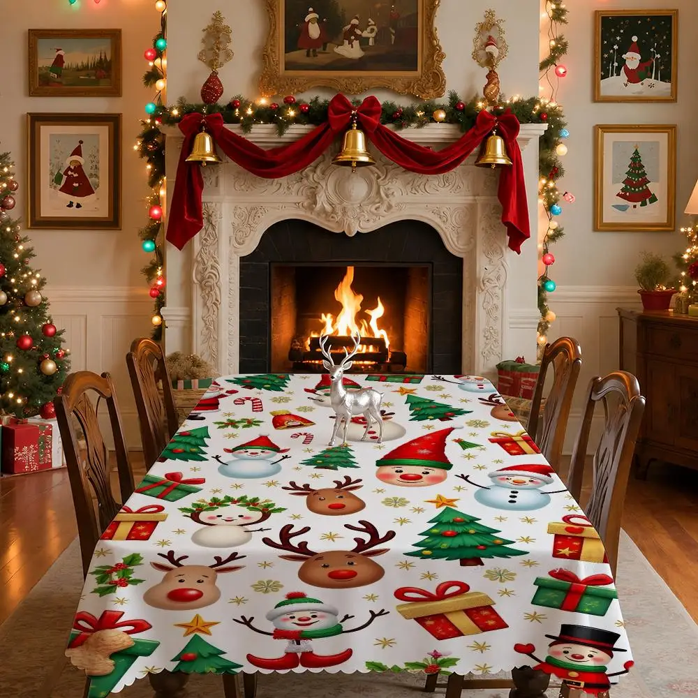Cute Pattern Cute Hand Drawn Christmas Table Cloth Rectangular Tablecloth Indoor Outdoor Party Picnic Dining Home Decor