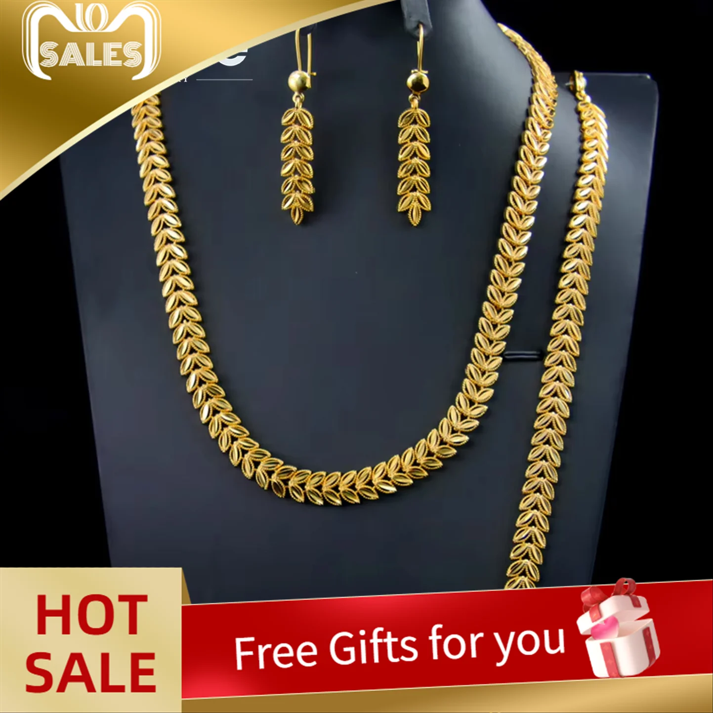 

Luxury Dubai Wedding Jewelry Set 24k Gold Plated Nigeria Bridal Elegant Necklaces Bracelet Earrings Ethiopia Women Party Jewelry