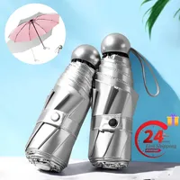 Titanium Silver Mini Folding Umbrella for Women,Small 8 Bone 5 Fold, Sunshade Sun Uv Sunny and Rainy Pocket Umbrellas Femme