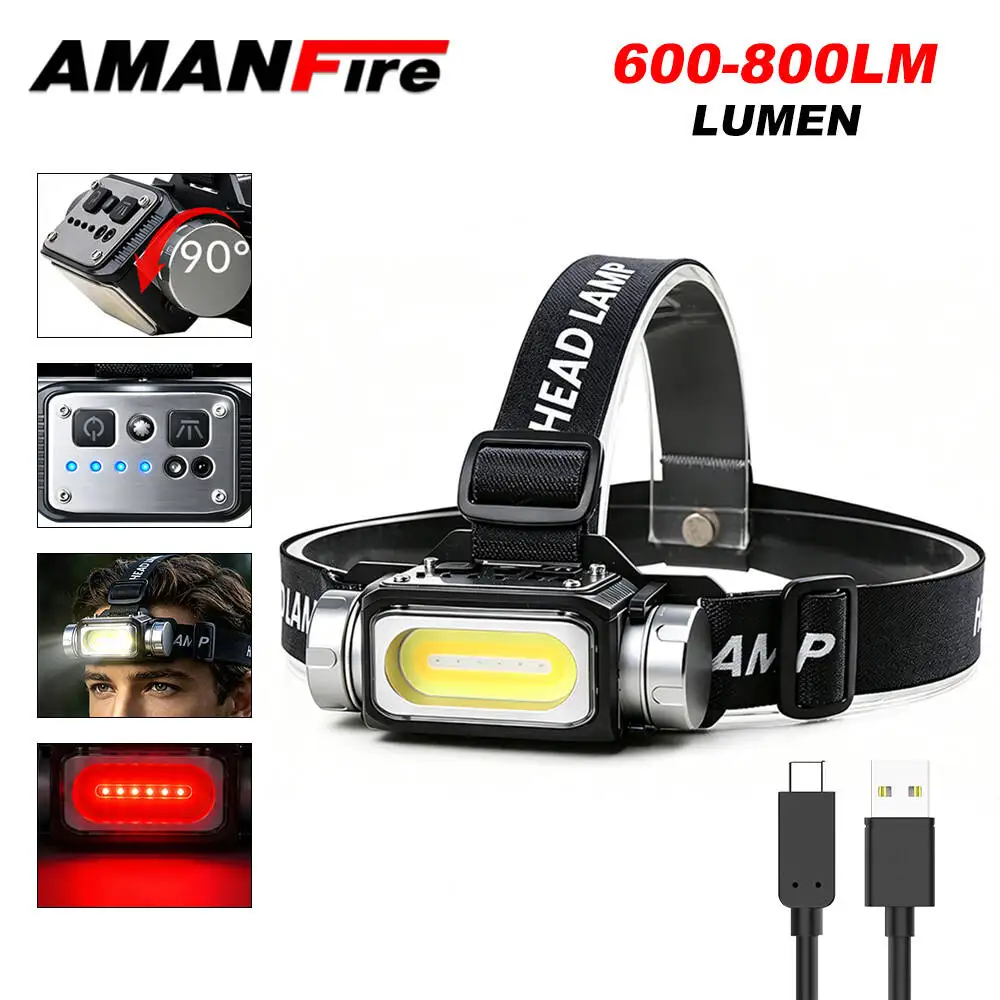 Amanfire T171 Headlamp COB+LED 3 Light Source Type-C Inductive Adjustable IPX4 Aluminum Alloy Outdoor Headlamp