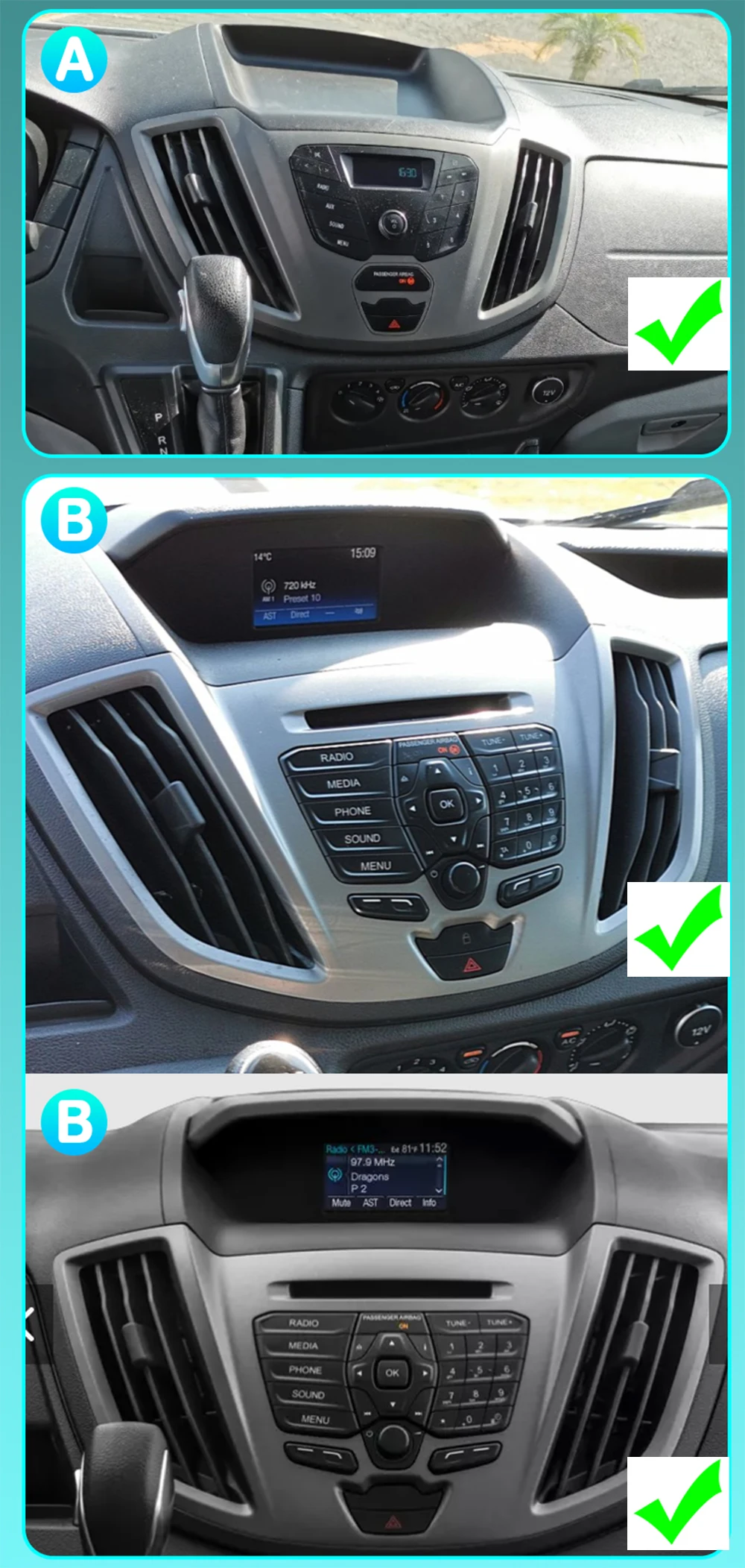 راديو السيارة السيارات Carplay أندرويد الصوت لتحديد المواقع لفورد ترانزيت 2015 - 2018 Multimedia 7 "شاشة تعمل باللمس واي فاي بلوتوث ستيريو