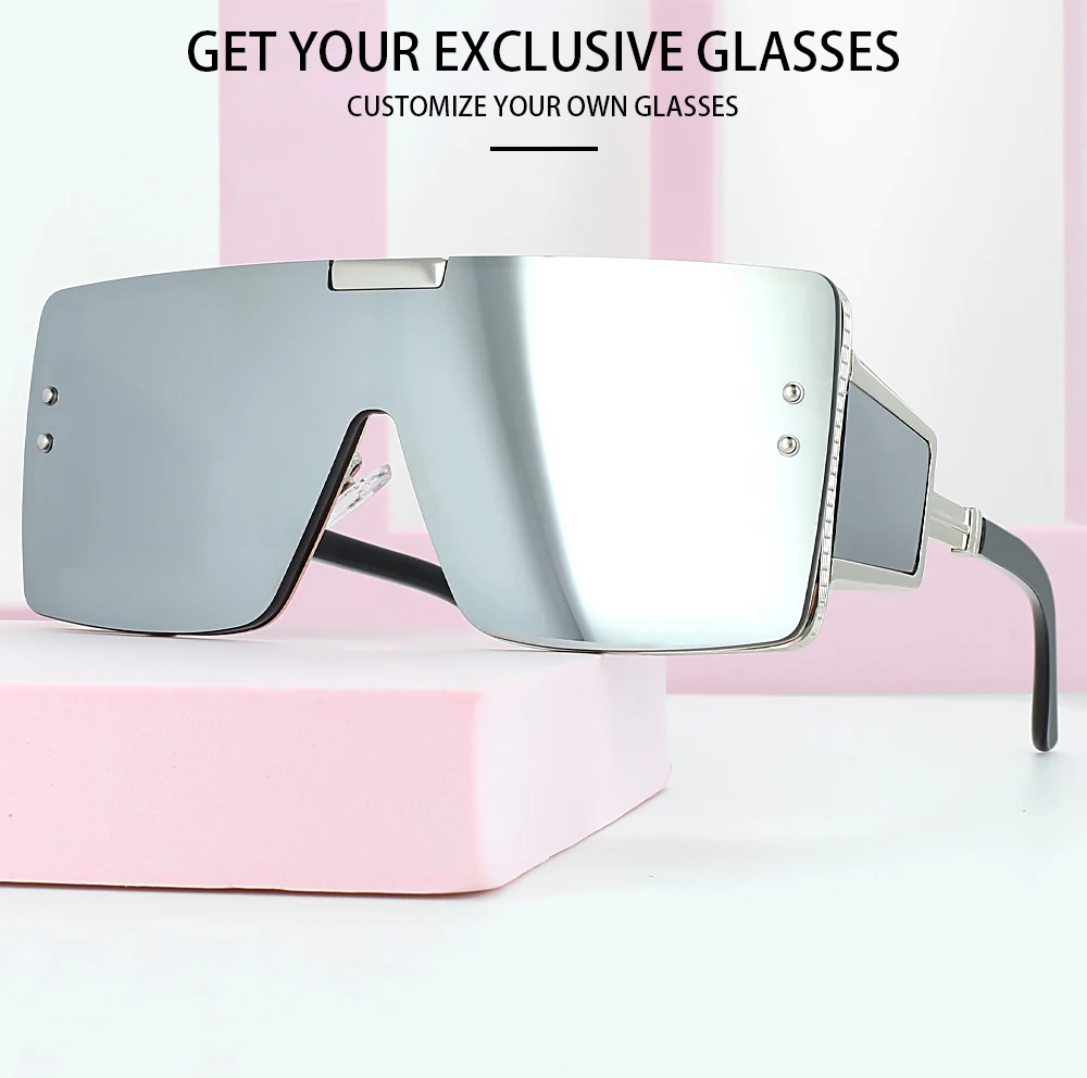 46588 Vintage Luxus Marke Sonnenbrille Frauen Großen Rahmen Männer Mode Eine Linse Quadratische Shades Uv400 Gläser – Detail 2