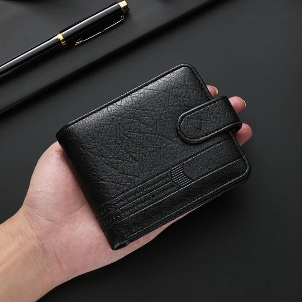 Simple PU Leather Two Fold Wallets Urban Recreational Style Solid Color Male Wallet Soft ID Badge Holder Pocket Purse Men