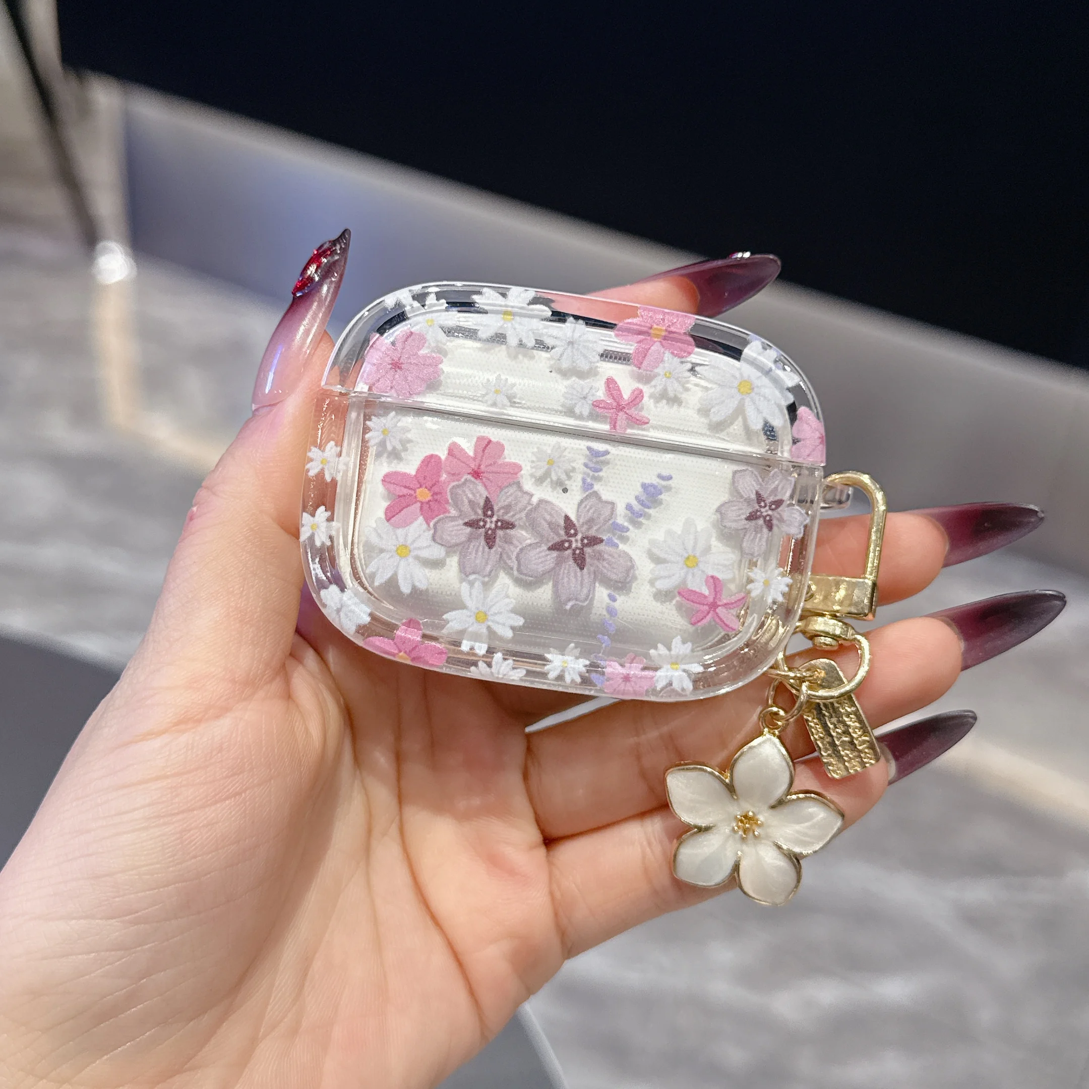 Glamouröses Blumenmuster Kabelloses Bluetooth-Case für AirPods 1/2, AirPods 3/4, Pro und Pro2 TPU-Kopfhörerhüllen mit Schlüsselanhänger