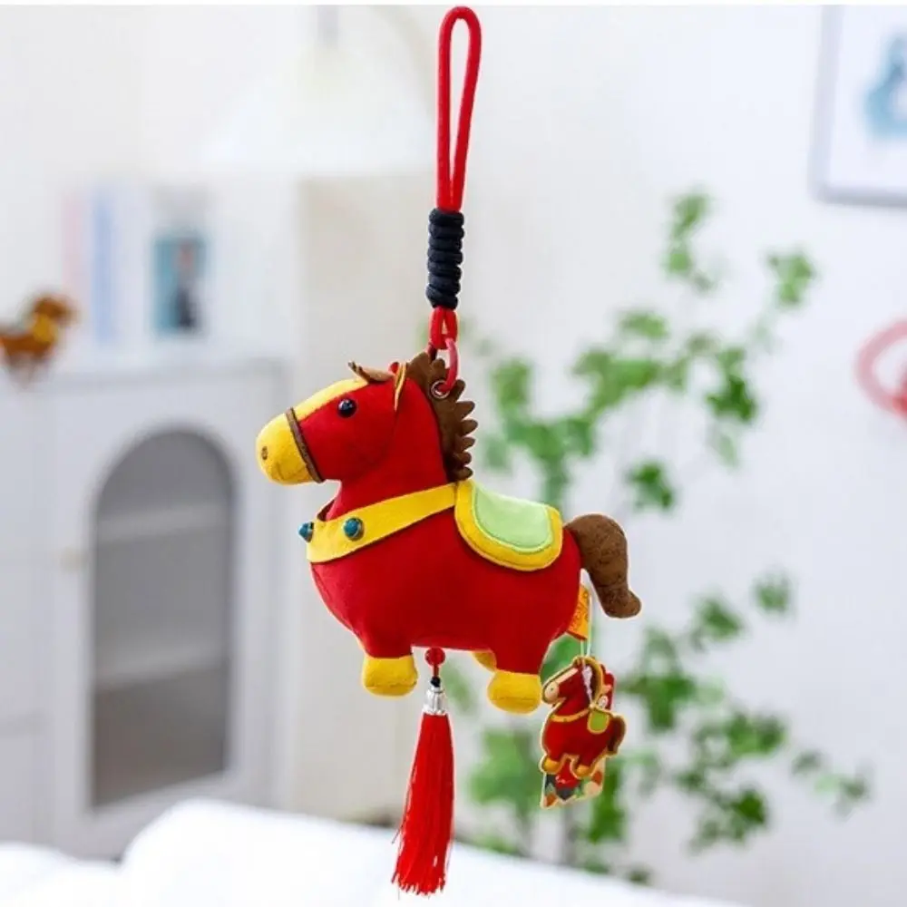 Kawaii Cartoon Style Zodiac Pony Ultra-soft Stuffed Lucky Horse Pendants Realistic Year Horse Mascot Car Rear-view Mirror