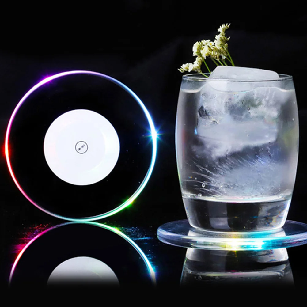

Led Acrylic Ultrathin Crystal Glass Coaster Colorful Light Button Switch For Party Home Car Decor Gift Round Mat
