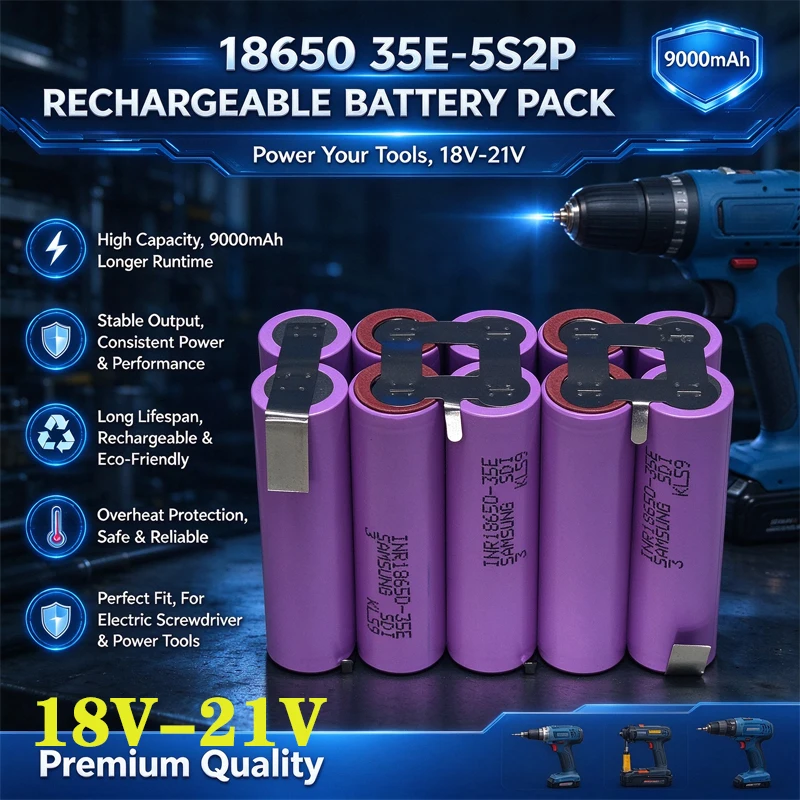 Batteria originale 18650 35E da 9000 mAh (configurazione 5S2P), adatta per avvitatori, trapani, utensili e saldatura, 18V-21V.