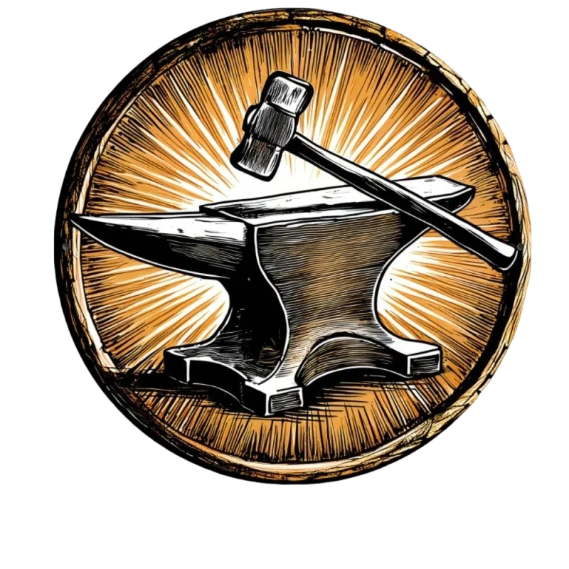 2D Flat Retro Blacksmith Anvil Hammer Round Tin Sign - Forge Workshop Wall Decor for Garage Man Cave Bar Farmhouse Gift