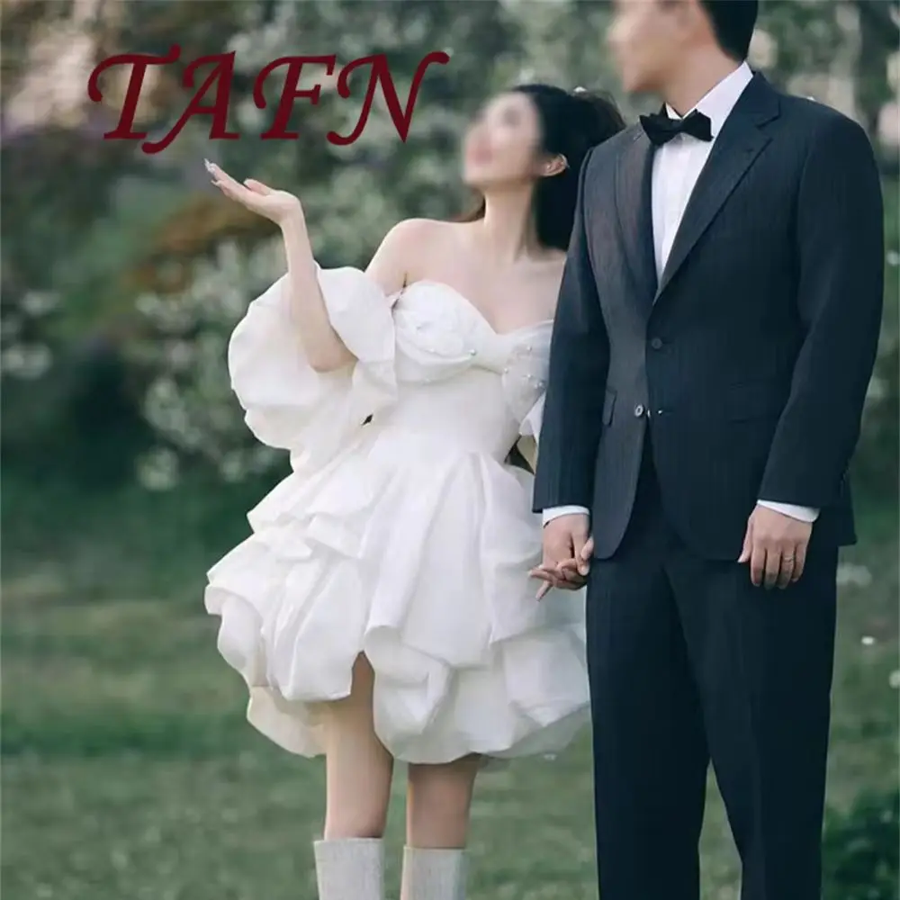 

TAFN Милое атласное платье с открытыми плечами без бретелек в корейском стиле, свадебное платье для фотографии, бальное платье по индивидуальному заказу