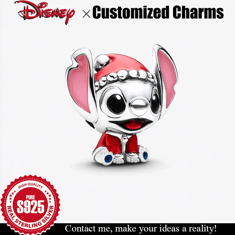 

925 Silver Charm Disney Stitch Santa Claus Customizable beads for bracelet Original female Jewelry accessories Christmas gifts