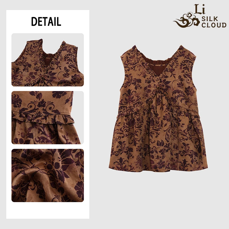 LI SILK CLOUD xiangyunsha Vest- Skin-Friendly Silk Fabric,Comfortable Daily Vest Guangdong Black Pearl Gambiered Guangdong Gauze