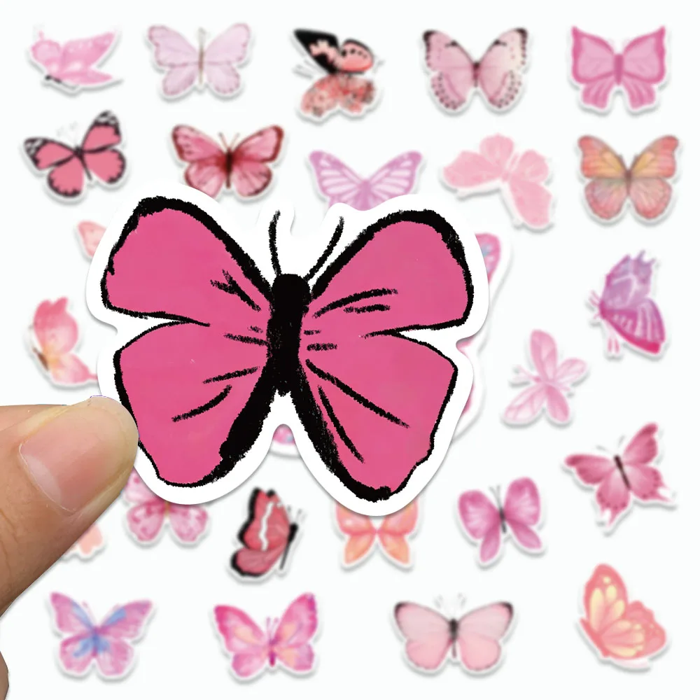 Pegatinas de mariposa Rosa Retro, calcomanías de estética de estilo INS de dibujos animados para ordenador portátil, nevera, álbum de recortes, monopatines, 50 piezas