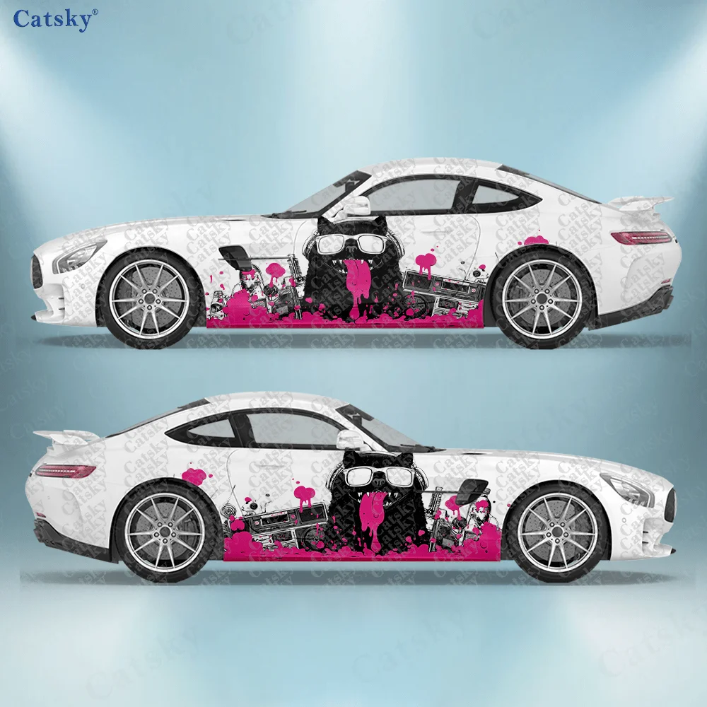 

2pcs Cute Silhouette Cat DJ Car Side Decals, Self-Adhesive PVC Waterproof & Scratch-Resistant Stickers, Fashionable Decals