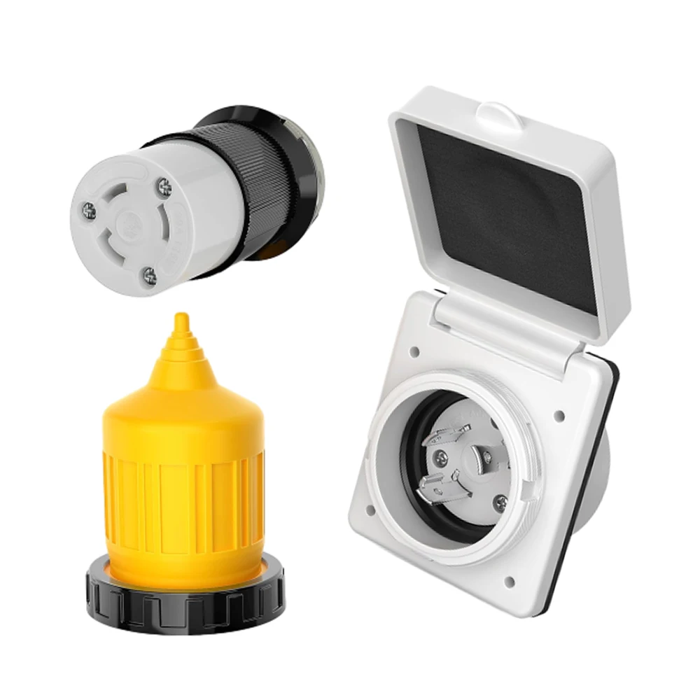 

30 AMP RV Power Inlet - NEMA L5-30P/R Twist Lock Plug (125V, Waterproof Cover Kit, Durable & Easy Install)