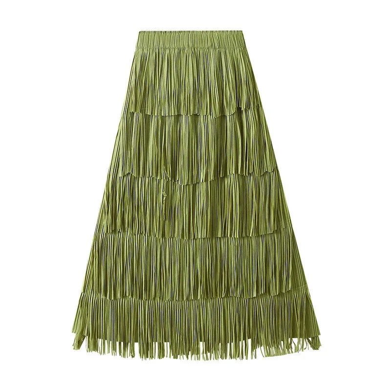 High-end pleated fringe patchwork skirt female summer new fried street small temperament all matching slimming half skirt