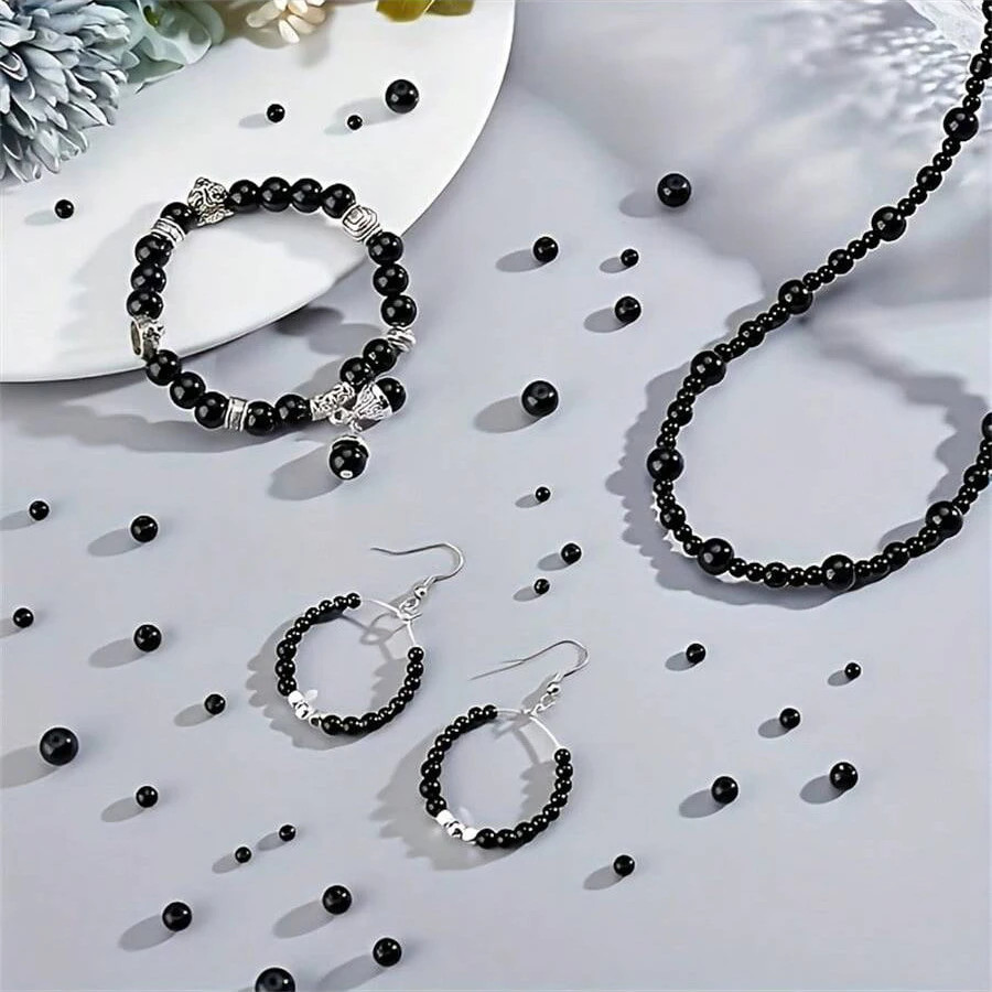 1600pcs, 3/4/5/6/8mm Black Round Bead Set Box in Various Sizes, Separated Storage, Bracelets, and DIY Bead Jewelry Making image 6
