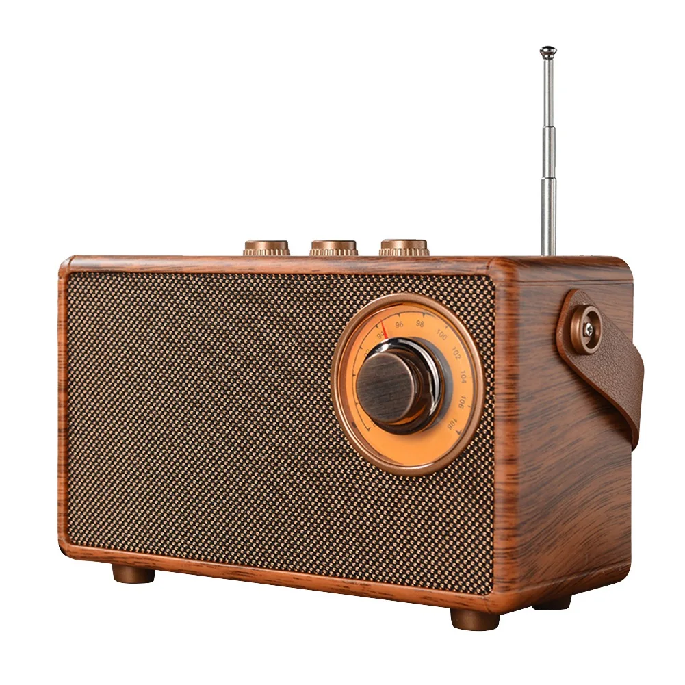 Radio FM Retro portátil de madera con Bluetooth, altavoz de graves, reproductor MP3 con manos libres, compatible con USB/tarjeta TF/AUX Play