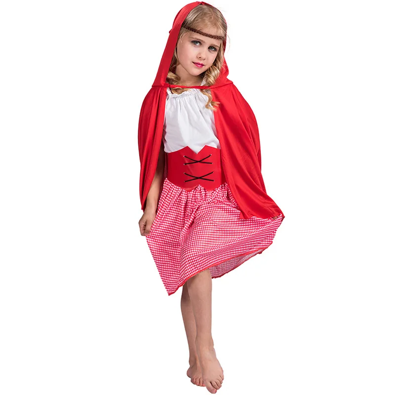 Hot Sale Cartoon Character Red Hat Cosplay Red Dress with Cloak Costume Kids Carnival Party Halloween