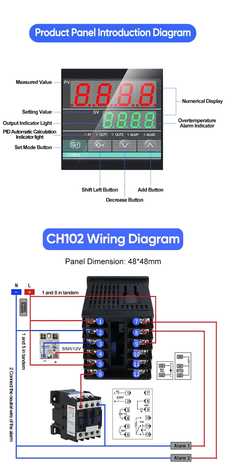 CH102 Digitaler Temperaturregler CH702 LED-Anzeige Kunststoffmaterial Industrieausrüstung OEM ODM Unterstützt – Detail 5