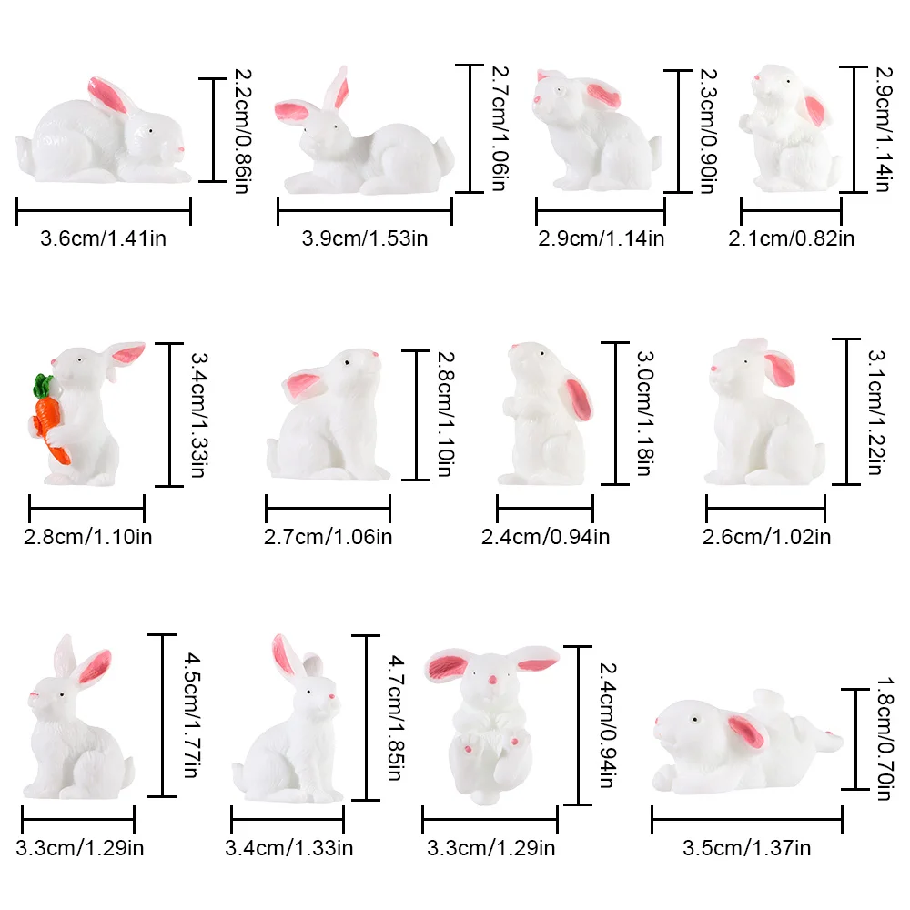 만화 토끼 장난감 케이크 토퍼, 송진 동물 미니 토끼 피규어, 정원 장식, 베이비 샤워, 부활절 어린이 생일 파티
