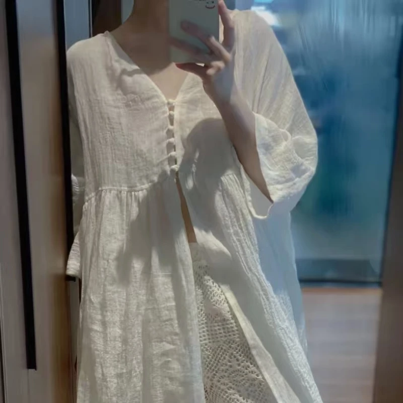 여름 가을 면과 린넨 셔츠 여성 셔츠 패션 여성 루즈 블라우스 긴 소매 자외선 차단 탑 캐주얼 셔츠