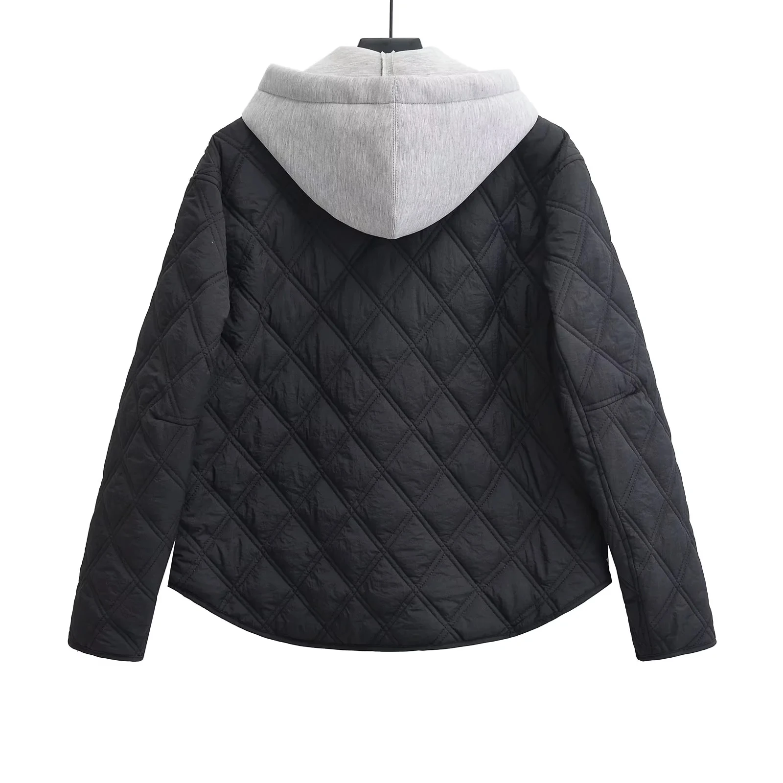 Green Black Hooded Women\'s Jacket Winter Demi-Season 2024 Parkas Outerwears Coats Quilted Loose Casual Korean Fashion Vintage