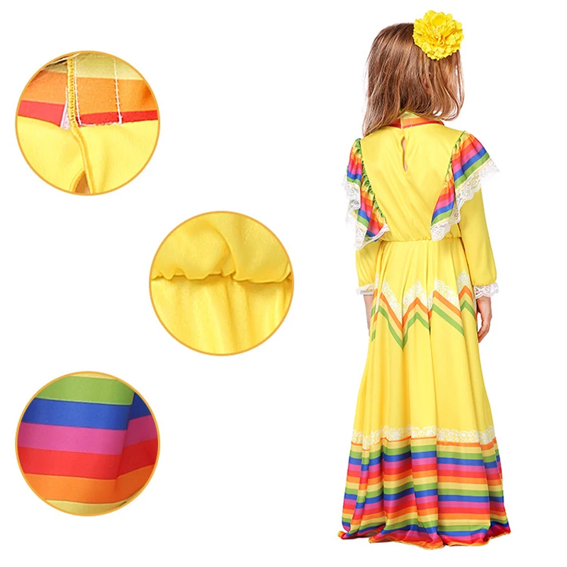 Traditional Folk Mexican Stage Performance Dress Girls Spain Flamenco Costume Mexican Festival Celebration Big Swing Dance Dress