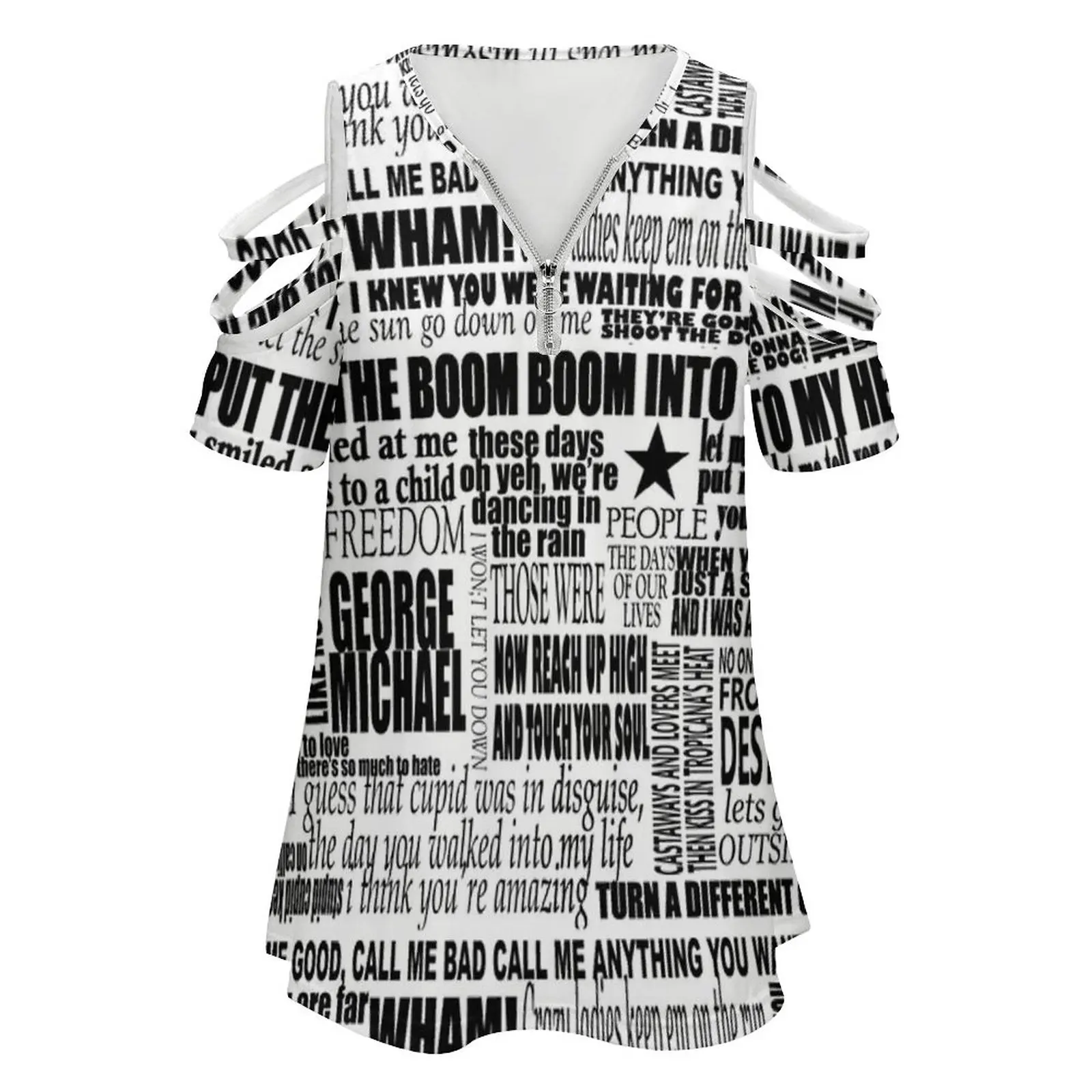 George Michael Lyrics Songs New Fashion Zip Off Shoulder Top Short-Sleeve Women Shirt Wham George Michael Lyrics Words Song