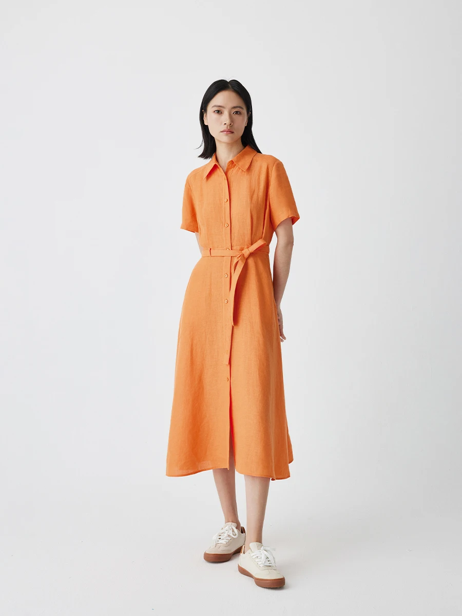 กระโปรงทรงเอเอไลน์เอวสูงผูกเข็มขัดสำหรับผู้หญิง ผ้าลินิน ยี่ห้อ Dr รุ่นสลิมมิ่ง สปริง/ซัมเมอร์ ความยาวปานกลาง สไตล์เกาหลี