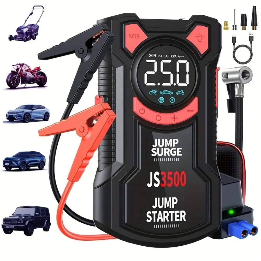 

150PSI Air Compressor with Jump Starter Power Bank Portable Electric Tire Pump 5000A Auto Battery Booster for 12V Car