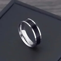 Black and White Minimalist Titanium Steel Couple Ring Men's Trendy Personalized Jewelry Accessories Korean Fashion Rings for Men