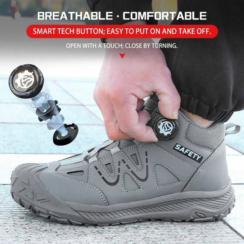 Mid-Top Rubber-Soled Safety Shoes for Men and Women, Work Shoes, Protective Shoes, Anti-Smashing, Anti-Puncture