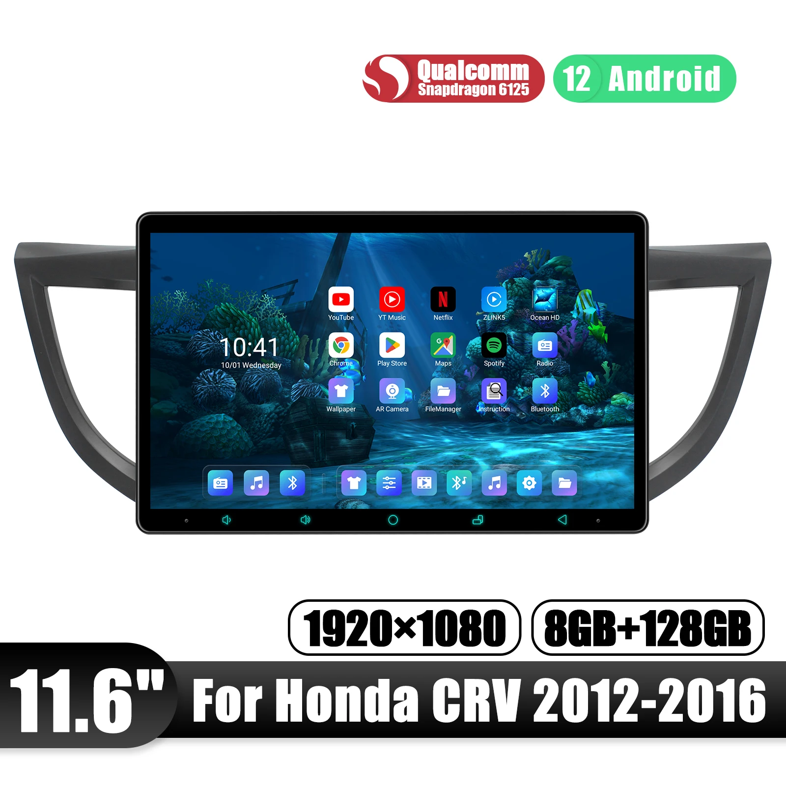 JOYING kolíček a divadelní hra 11.6 palec 8G 128G Android auto stereo rádio multimeida hráč pro Honda CRV CR-V 2012-2016 s Carplay HMDI