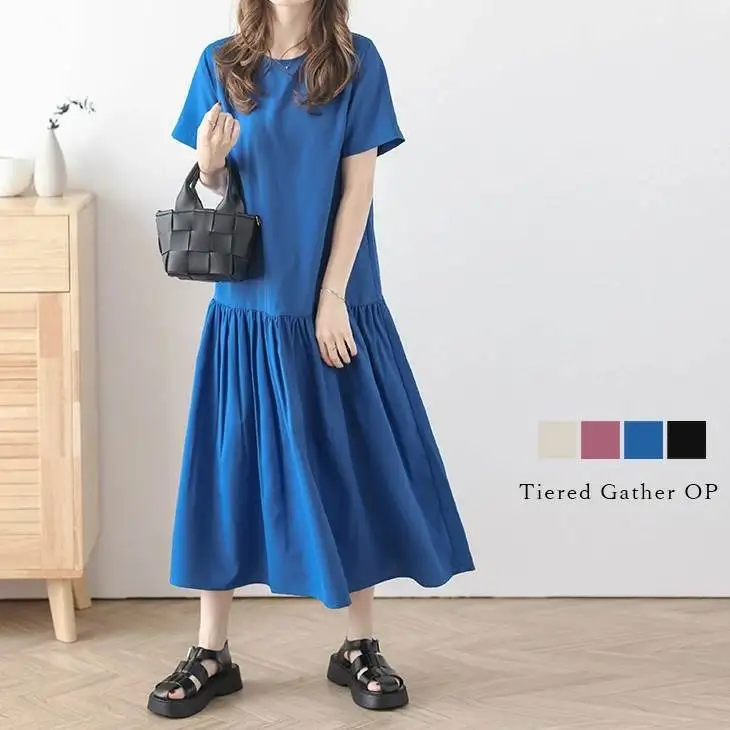 

Корейское женское повседневное свободное удобное платье Lotte, новинка лета 2023, простое модное платье с коротким рукавом, элегантное женское платье